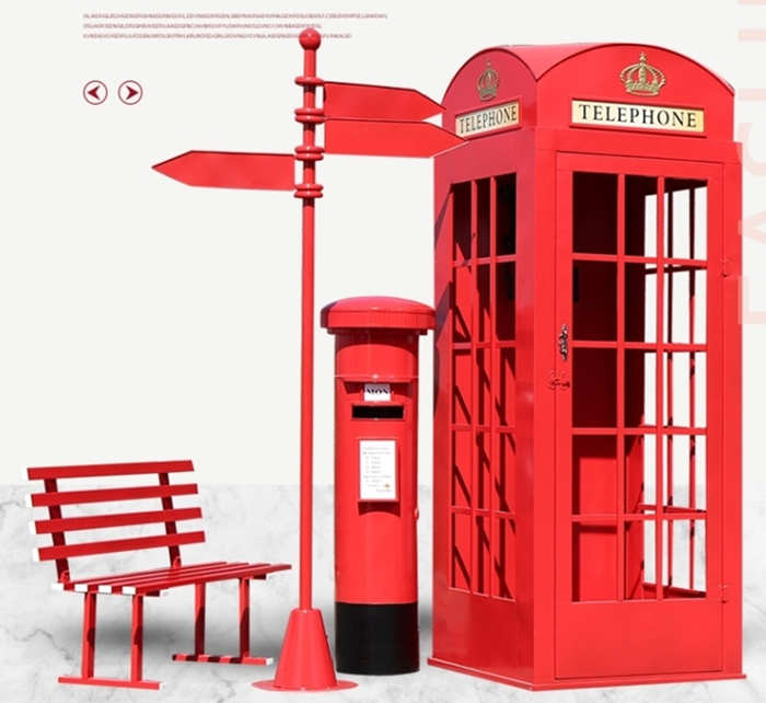 網(wǎng)紅店電話亭攝影道具復(fù)古鐵藝郵筒書亭
