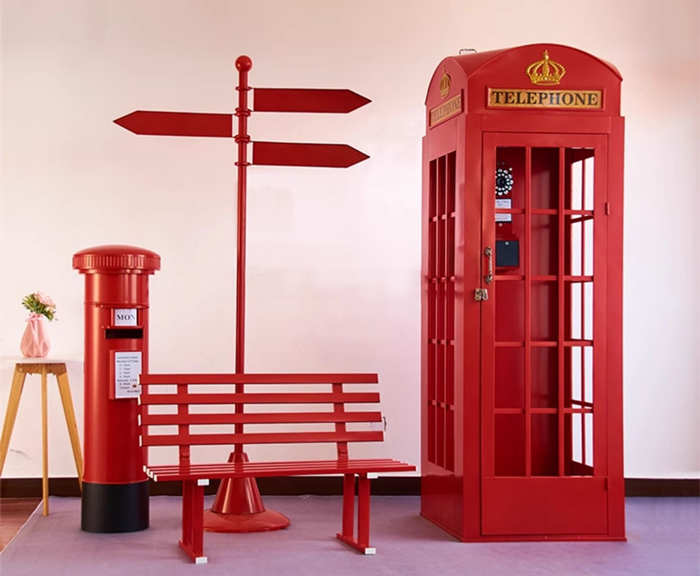 鐵藝電話亭郵筒擺件大廳售樓落地場景展廳布置道具